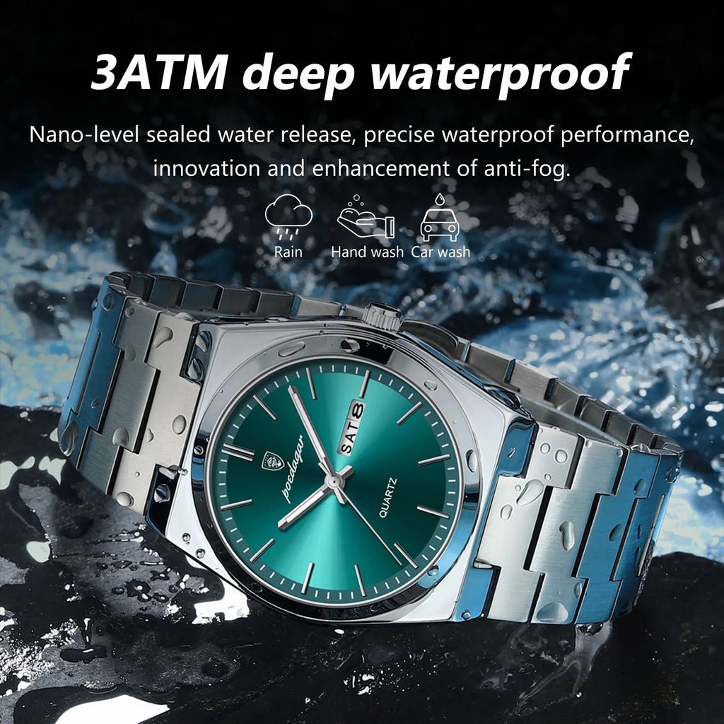 POEDAGAR Luxury Men's Quartz Watch - Waterproof, Luminous, Date & Week
