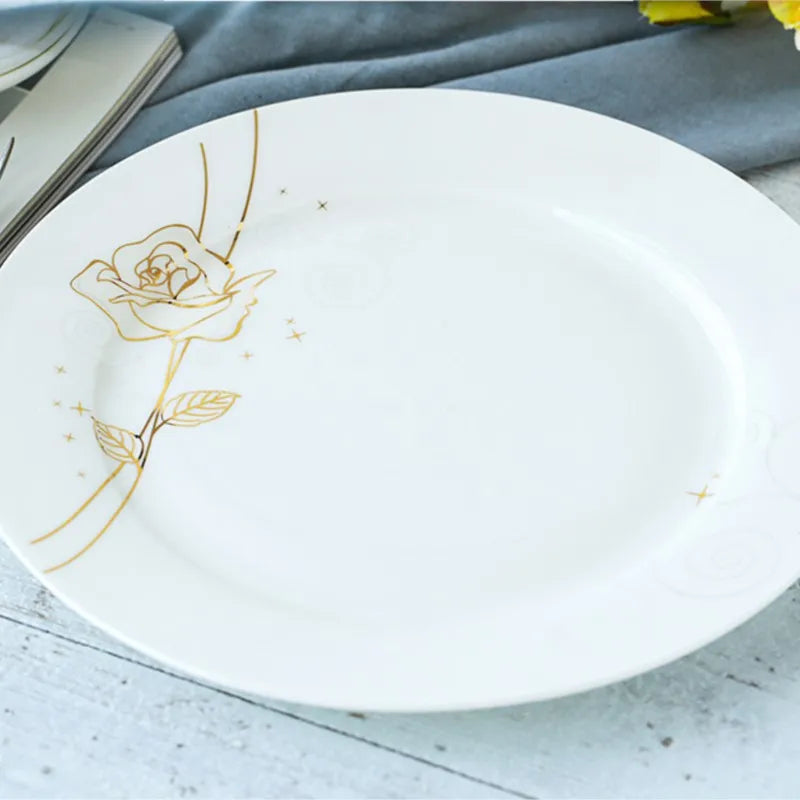 Vabena Gold Rose Bone China Dinner Plates Set - 8-Inch Elegant Tableware