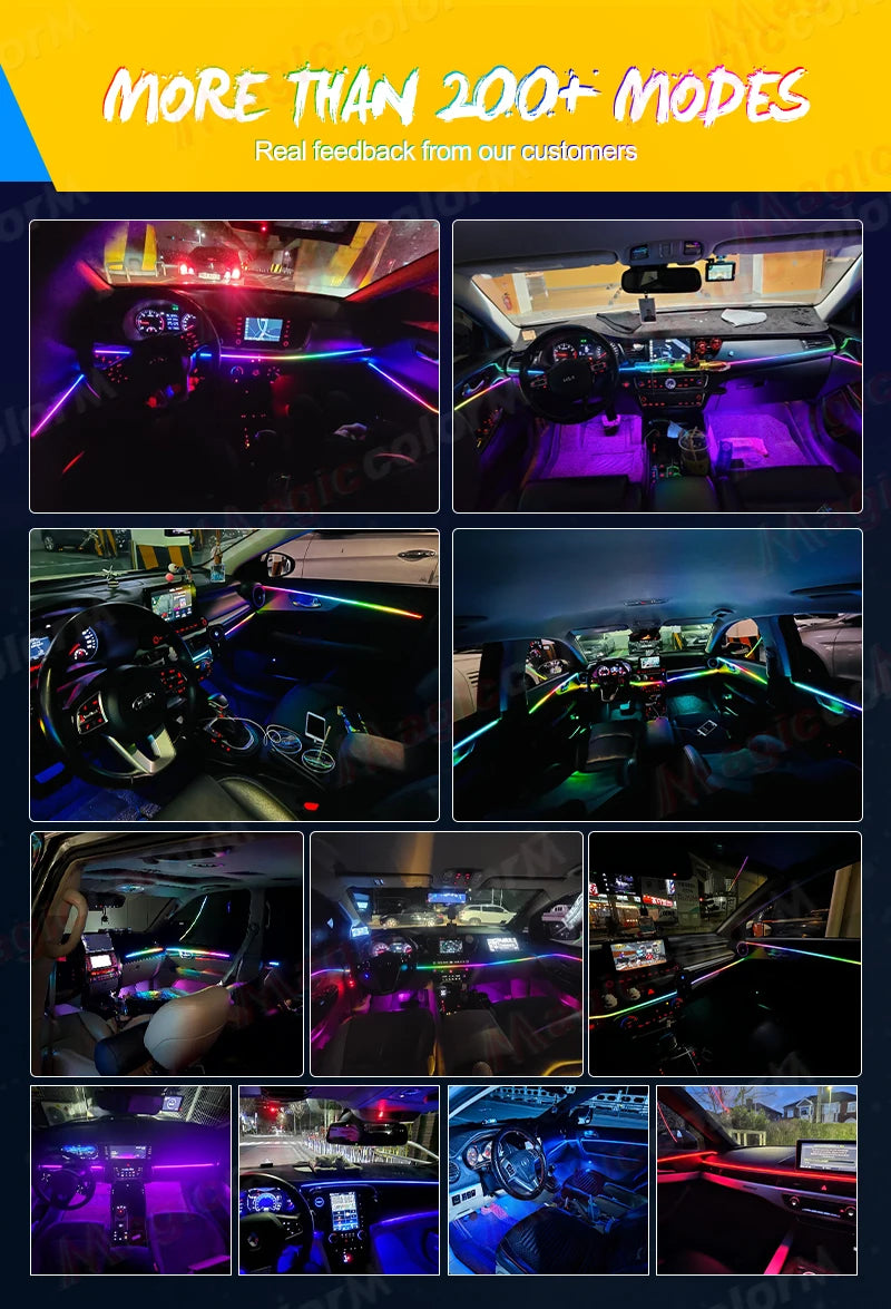 18-in-1 LED Car Ambient Lights Kit - 64 Color RGB Symphony Streamer Interior Bluetooth Strips