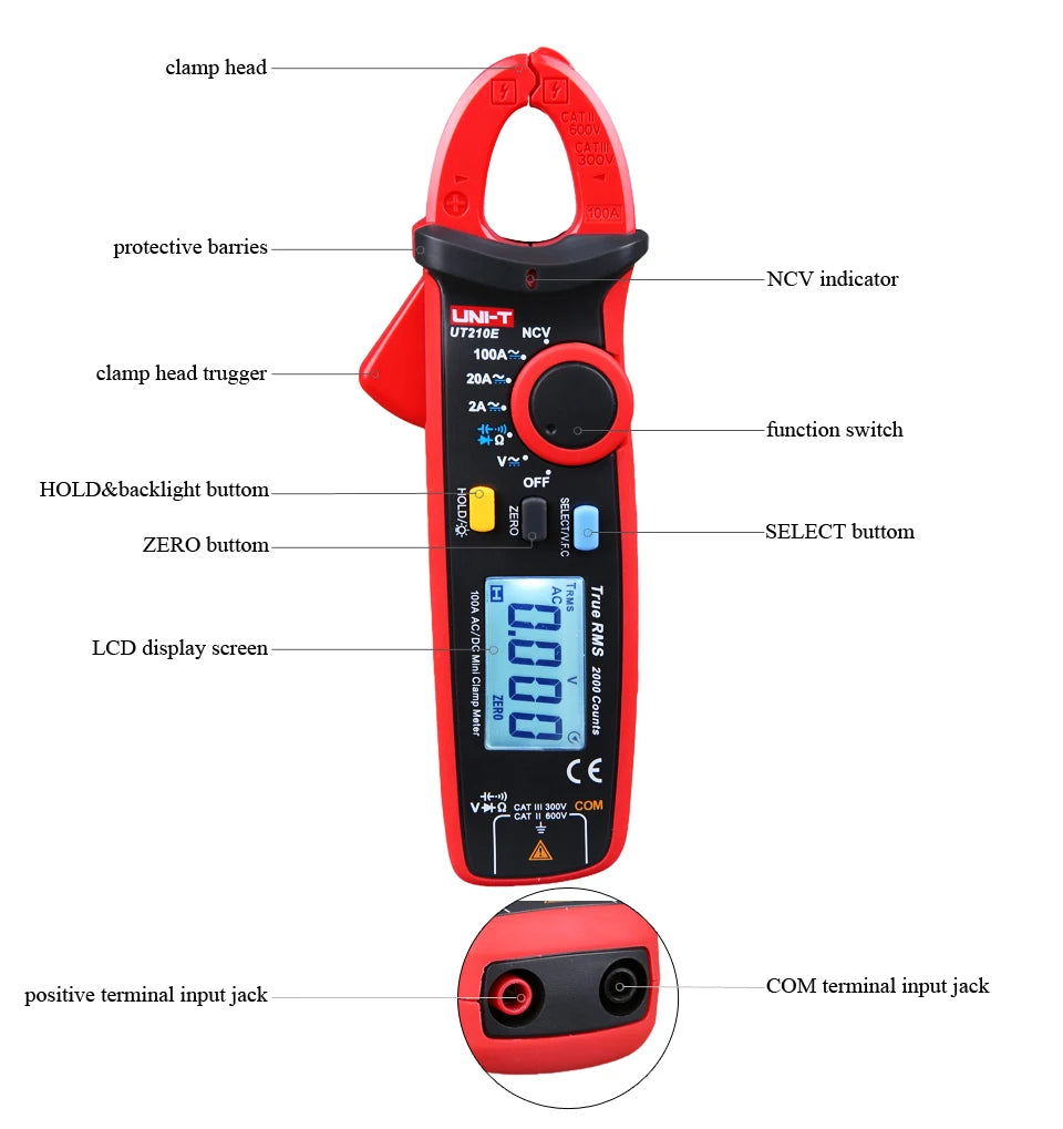 UNI-T UT210E/UT210D Digital Clamp Meter | AC/DC Ammeter | True RMS Multimeter for Electricians & HVAC