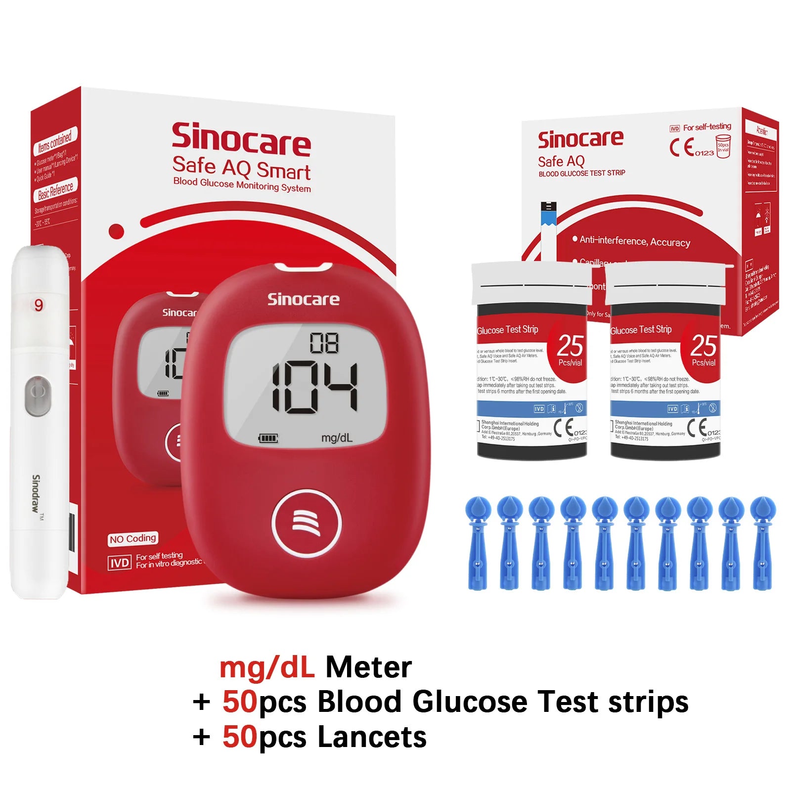 Safe AQ Blood Glucose Meter Kit – Fast Diabetes Blood Sugar Monitor