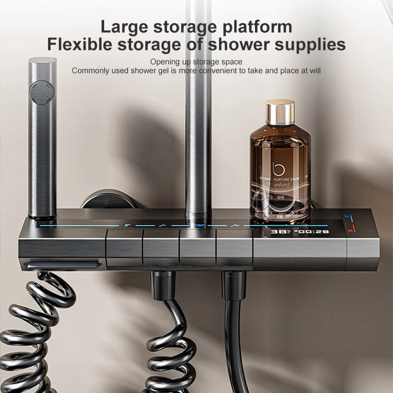 Vabena Grey Piano Button Digital Display Rain Shower System with Ambient Light