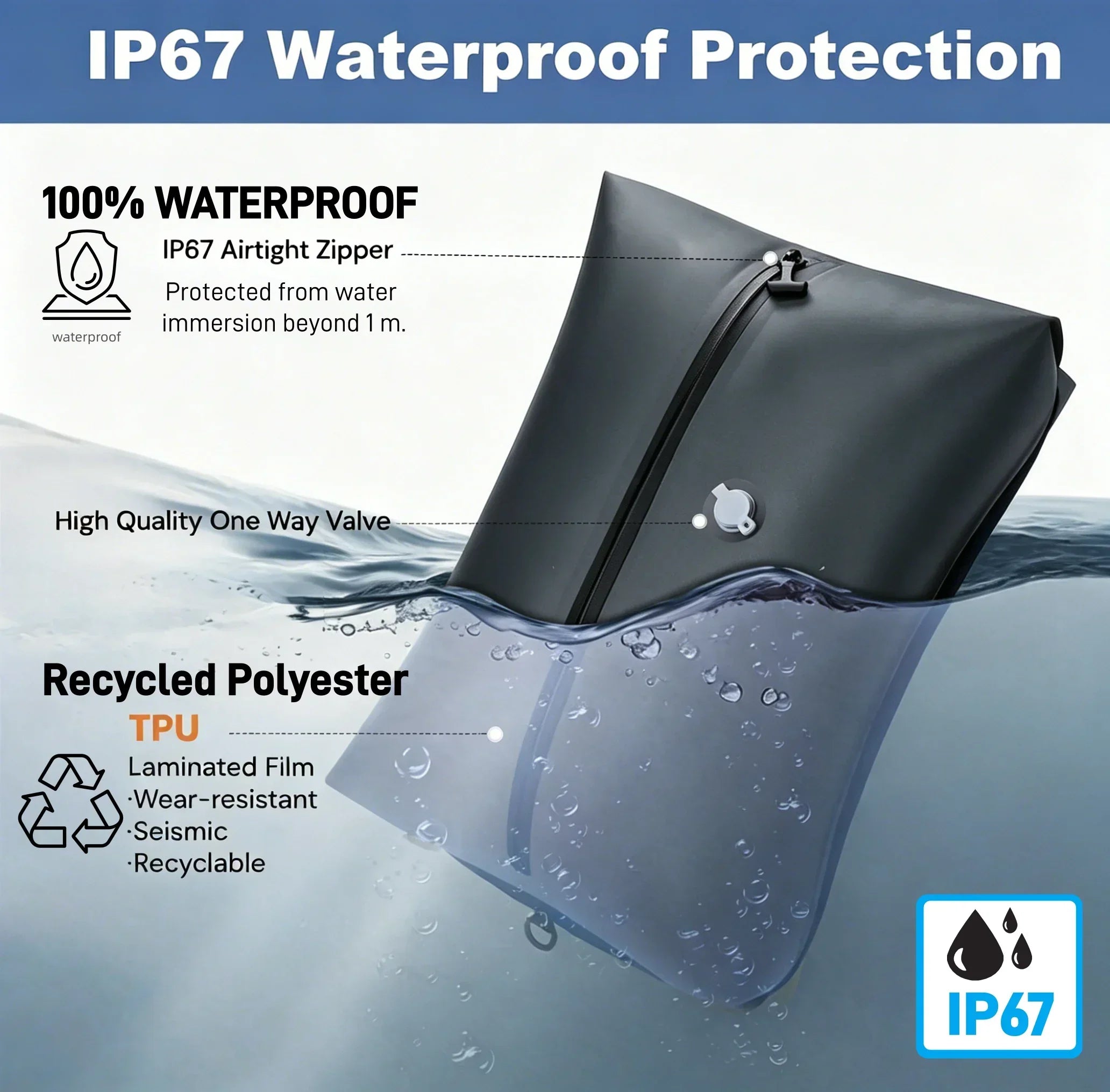 Vabena IP67 Waterproof Travel Vacuum Storage Bags - Compression Packing Cubes 17L/34L