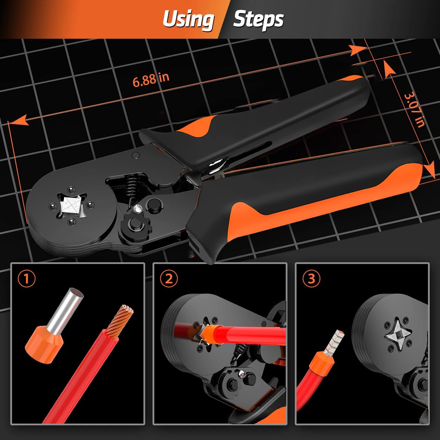 Hexagonal Self-Adjustable Ratchet Ferrule Crimping Tool Kit 23-7AWG | Precision Electrical Connectors