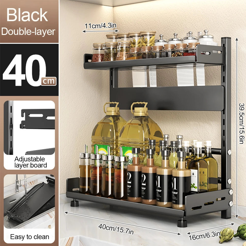 3 Tier Adjustable Spice Rack - Countertop & Cabinet Kitchen Organizer