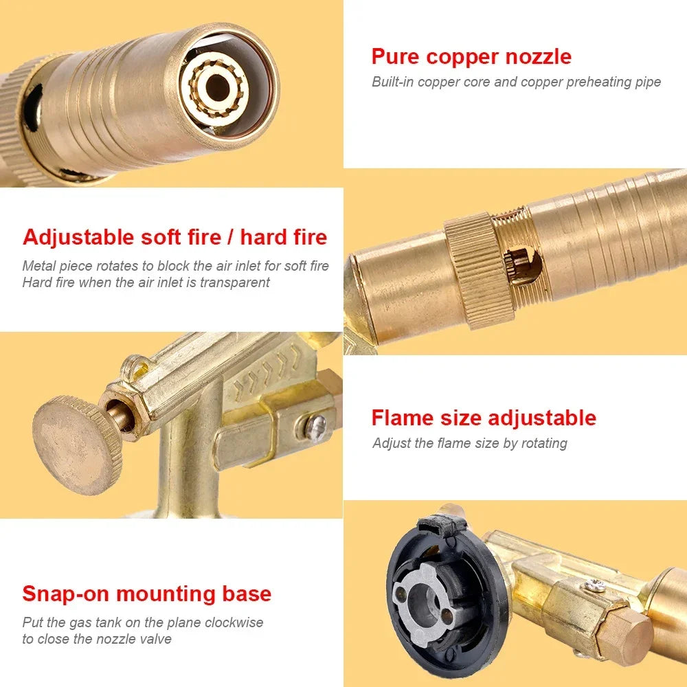 Pure Copper Auto Ignition Welding Torch Gas Burner - Brazing, Cooking & BBQ Flame Gun