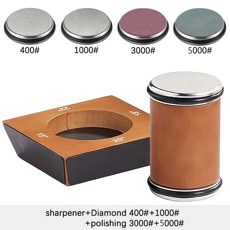 Vabena Wooden 4-Angle Rolling Knife Sharpener Kit with Diamond Stones