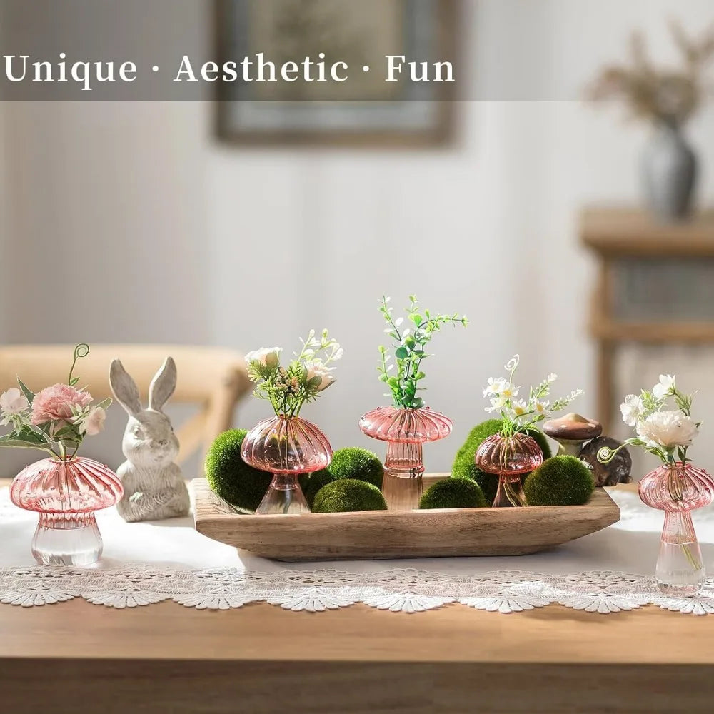 Mushroom Glass Vase Set | Hydroponic Home Decor | Unique Plant Vases
