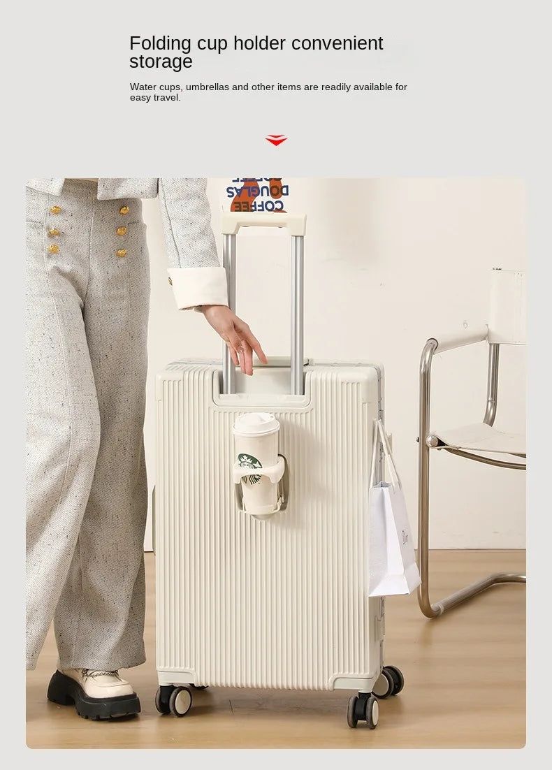 Vabena Front Opening USB Charging Aluminum Carry-on Suitcase
