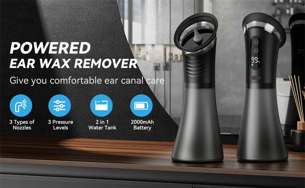 Electric Ear Wax Removal System - Water Powered Ear Cleaner with 3 Pressure Settings