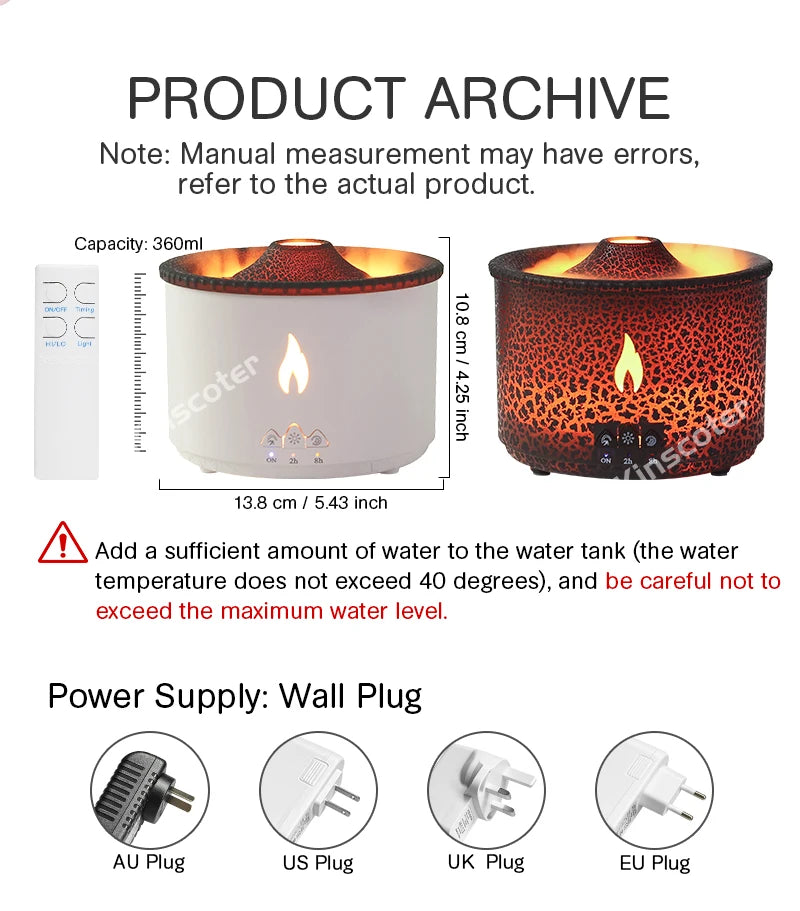 KINSCOTER Volcano Flame & Jellyfish Aroma Diffuser - 360ml Essential Oil Humidifier