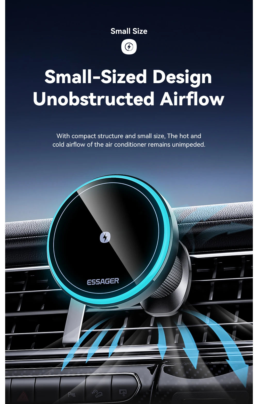 Essager 15W Magnetic Car Charger Mount - Fast Wireless Phone Holder