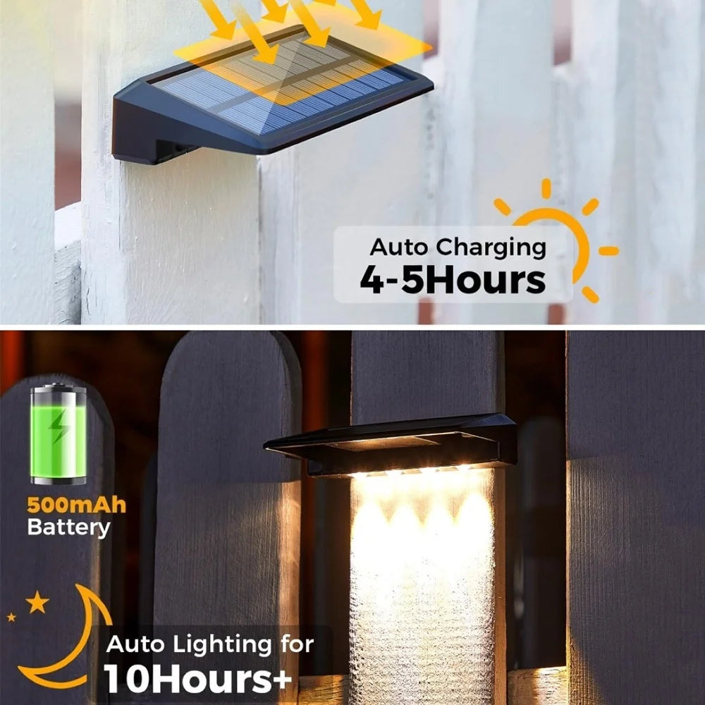 2-Pack 4 LED Solar Wall Lights – Outdoor Waterproof Fence & Deck Lighting