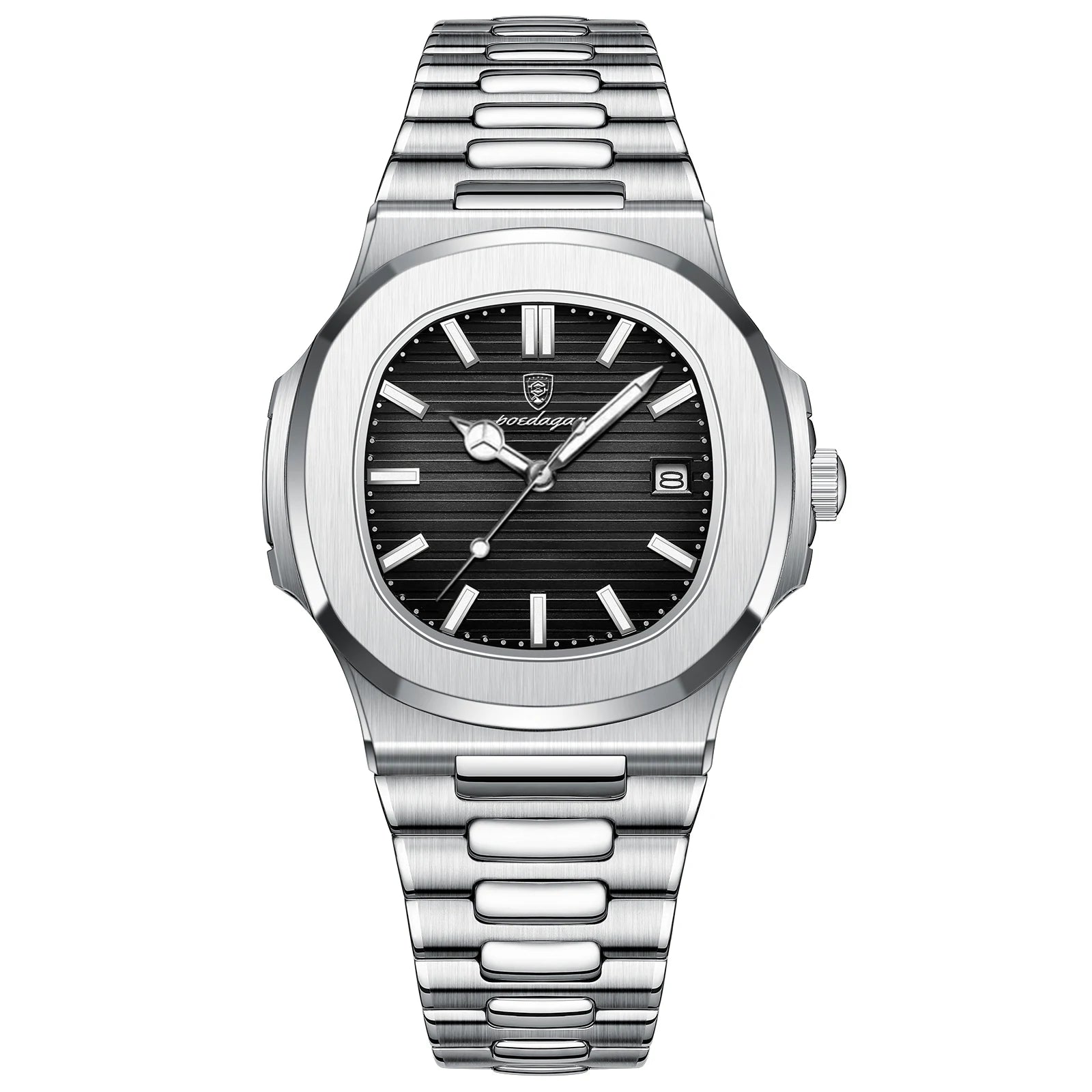 POEDAGAR Men's Square Luxury Quartz Watch - Waterproof, Luminous Date, Stainless Steel for Business & Sport