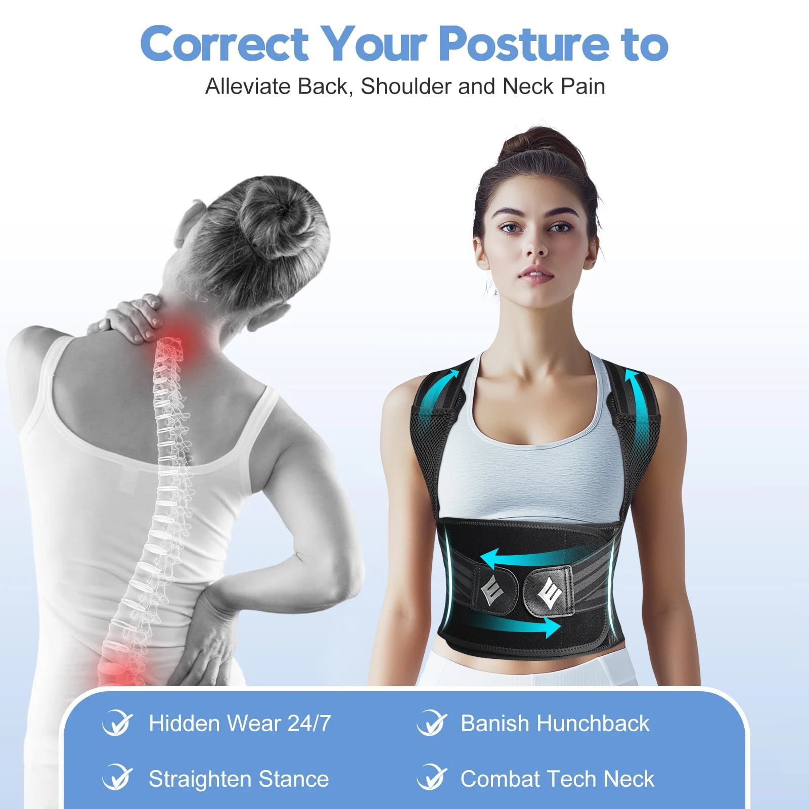 NEENCA Posture Corrector for Women - Adjustable Back Brace Support