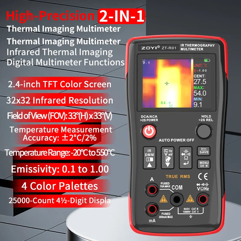 ZOYI R01 Thermal Imager Multimeter: 2-in-1 Infrared Thermometer Electrical Tester