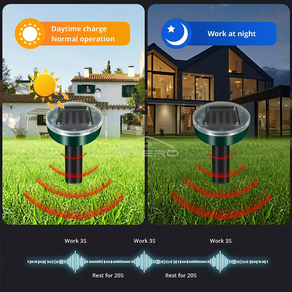 Solar Ultrasonic Rodent Pest Repeller Outdoor Garden Yard Mole Mouse Deterrent