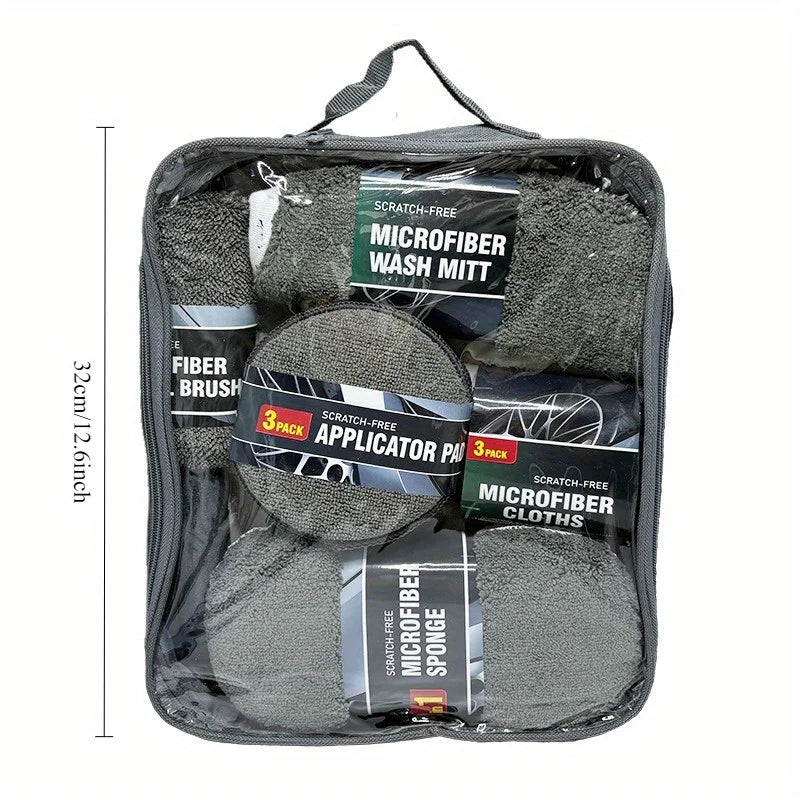 11pcs Car Cleaning Kit with Tire Brush & Microfiber Gloves