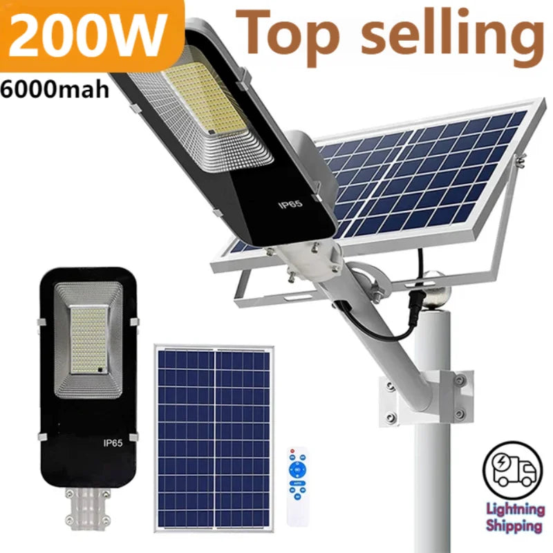 200W Solar Street Light - Outdoor, Waterproof, Auto Dusk to Dawn