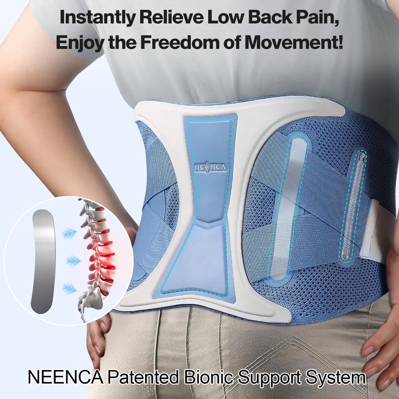 NEENCA Back Support Brace - Adjustable Lumbar Pain Relief Belt for Sciatica & Injuries