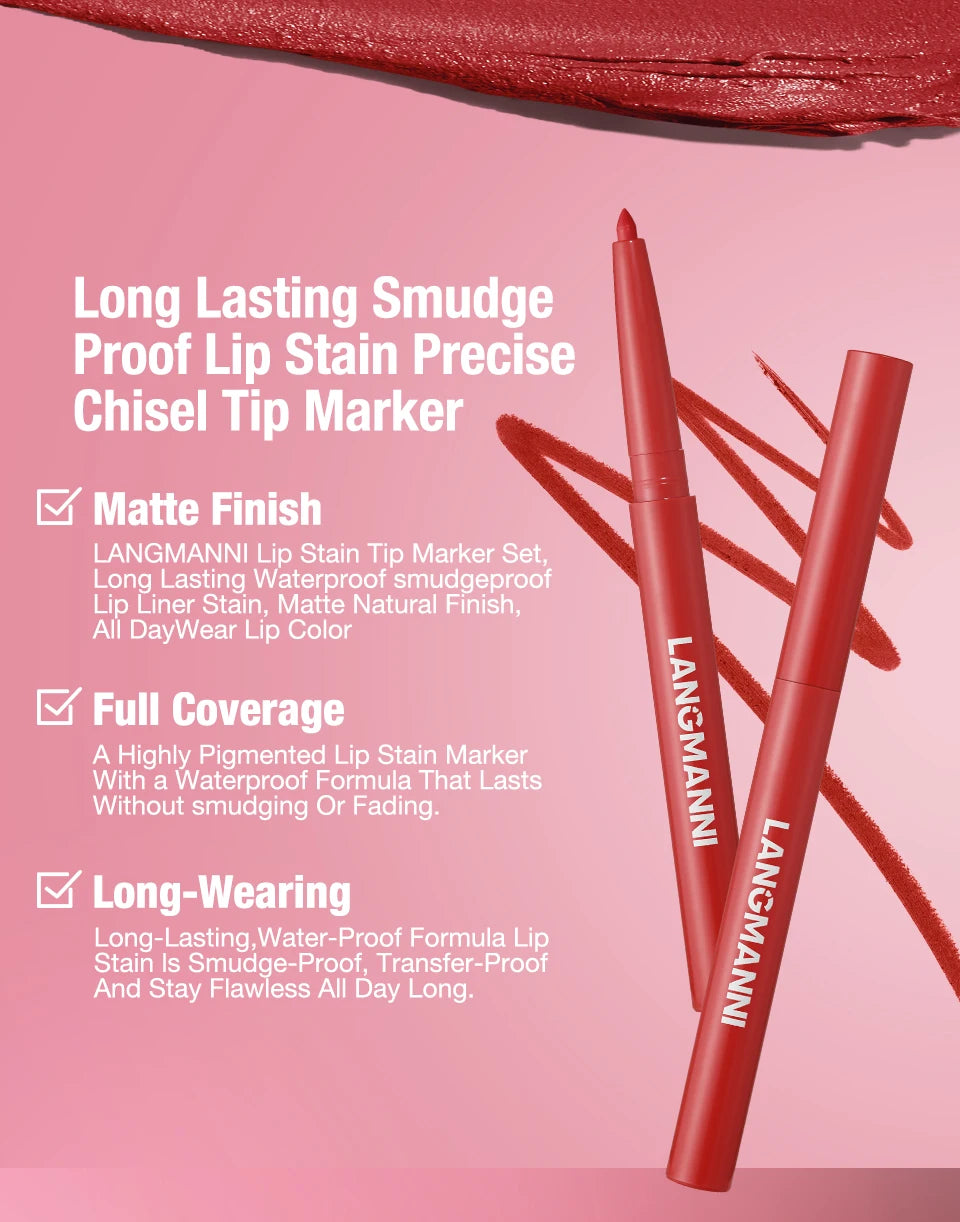 Vabena Waterproof 2-in-1 Lip Liner & Lipstick Set - No Smudge, No Fade