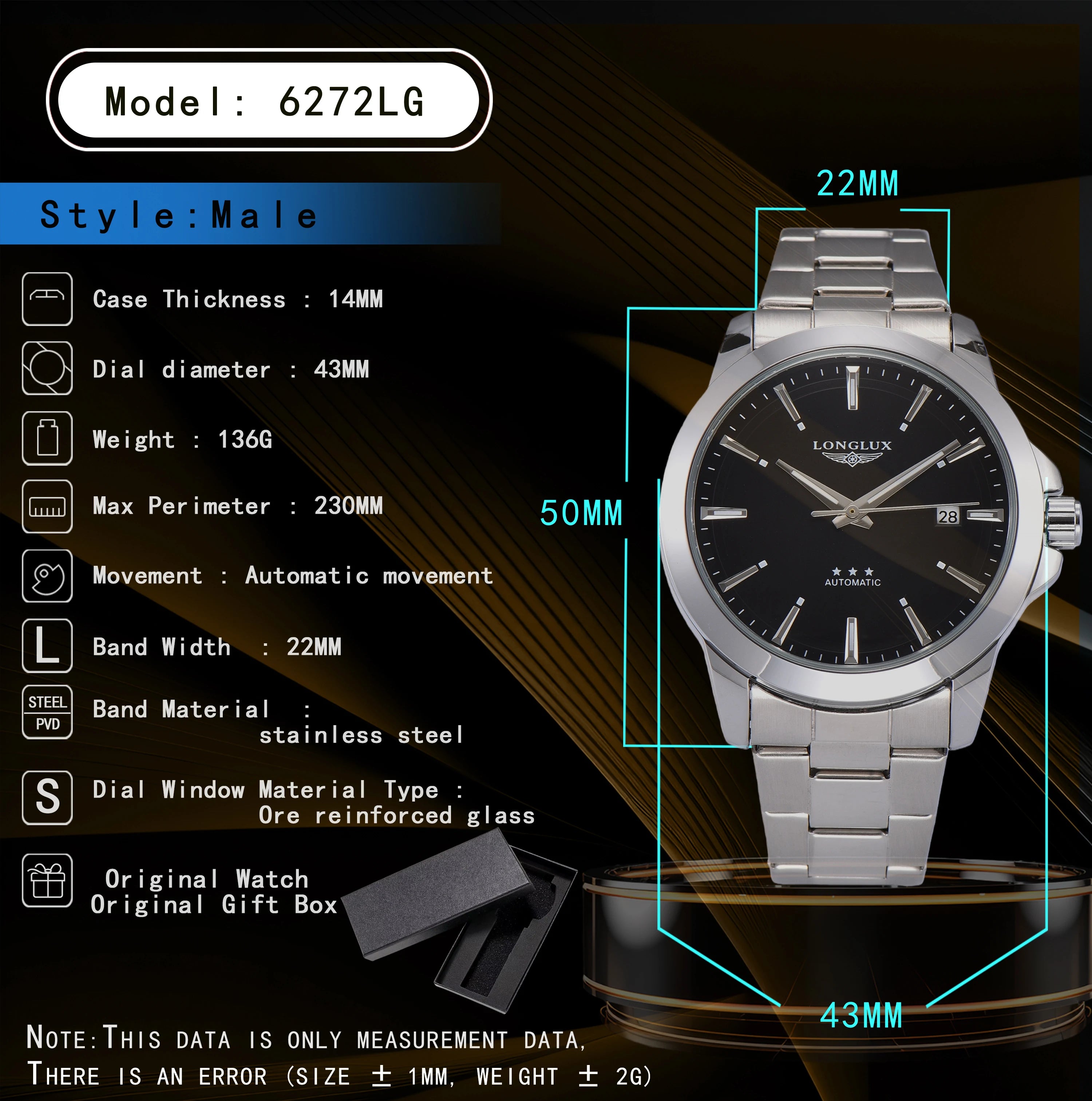 Men's Automatic Watch | Mechanical Business Date Stainless Steel Luminous Waterproof