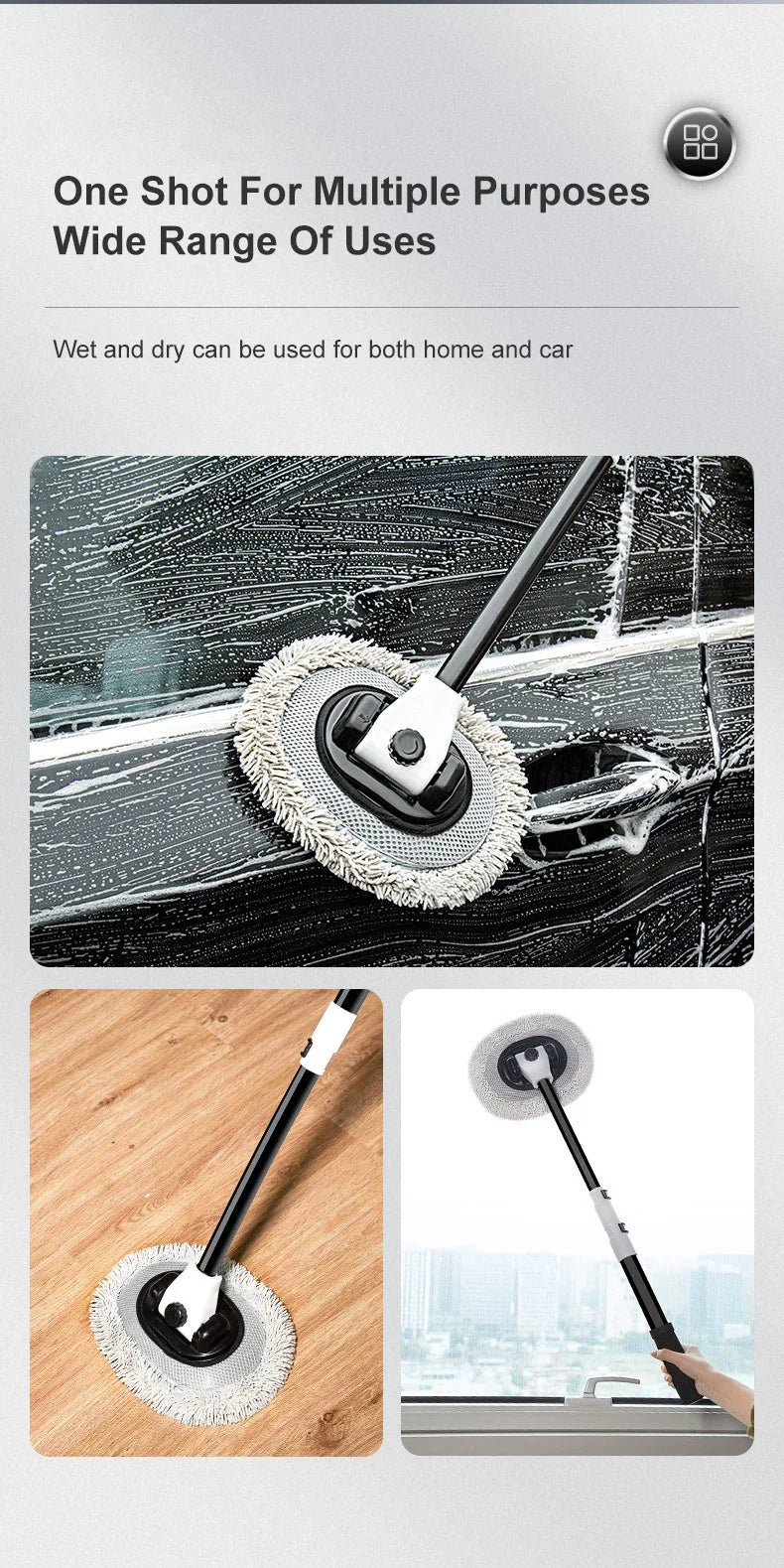 Car Wash Brush with Telescoping Handle & Chenille Mop for Auto & Window Cleaning