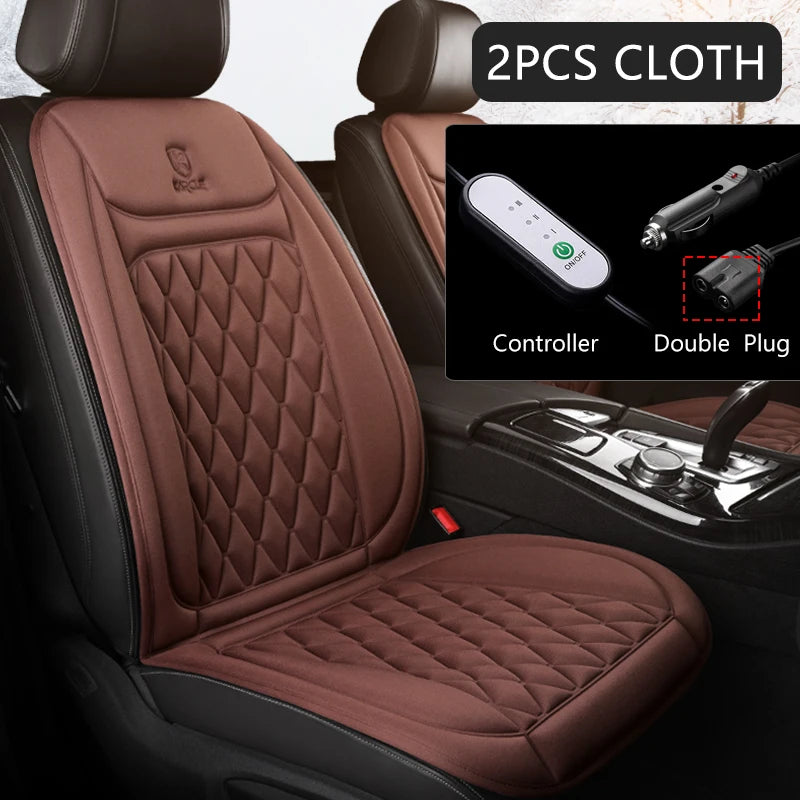 12V Heated Car Seat Cushion | Universal Cloth & Flannel Set