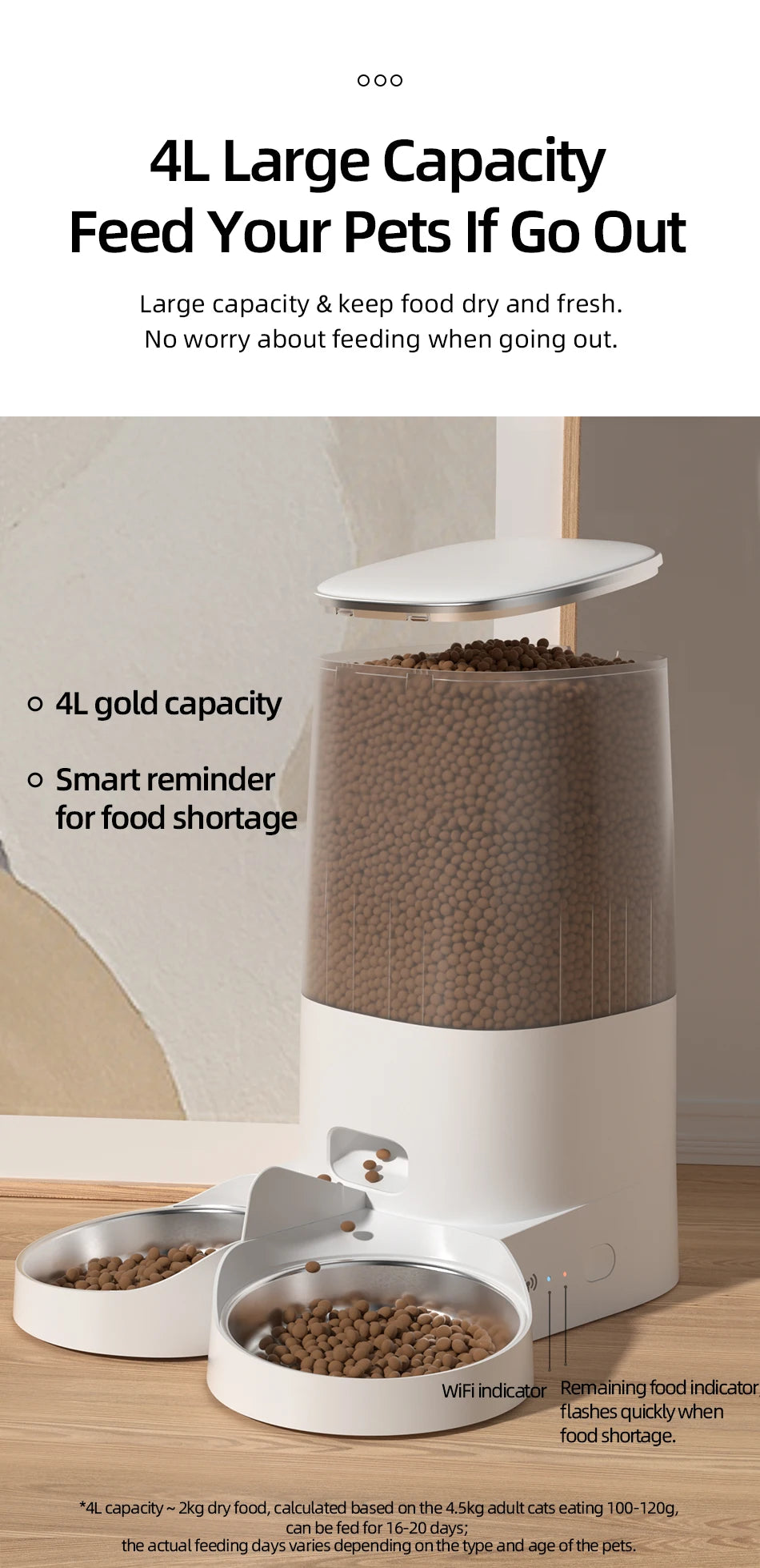 ROJECO Smart WiFi Double Automatic Pet Feeder | Remote Control Kibble Dispenser