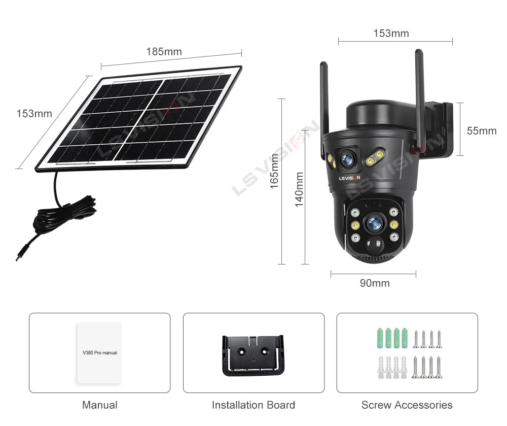 LS VISION 4G/WiFi Outdoor Solar Camera 8MP Dual Lens PIR SIM Night Vision Waterproof CCTV