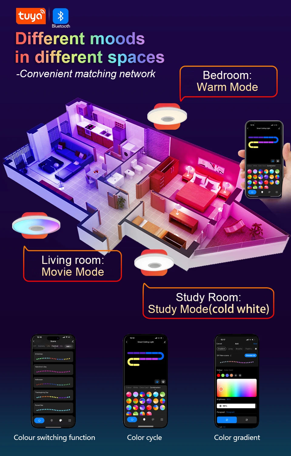 LED Smart RGB Ceiling Lamp with Speaker - App Control & Dimmable