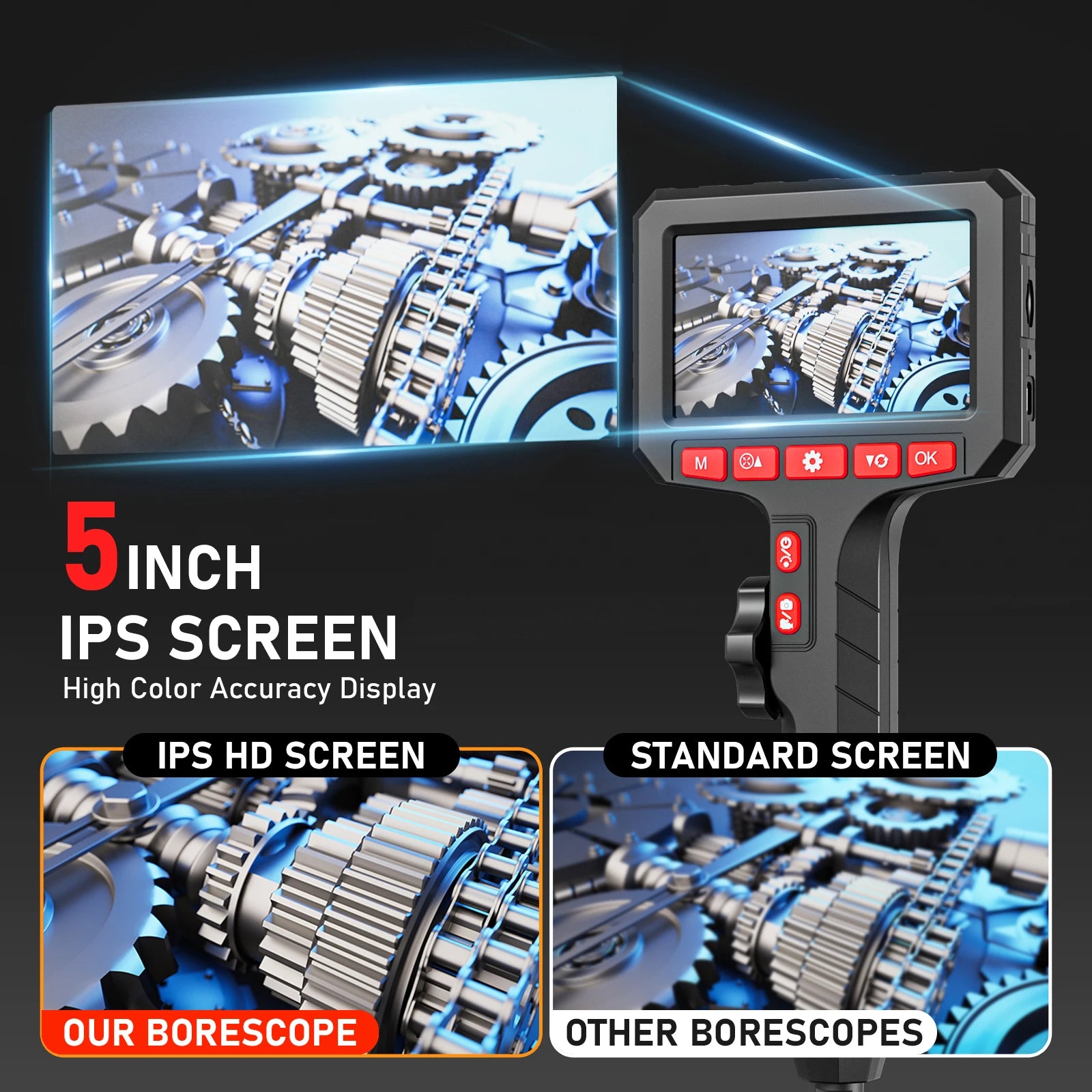 3.9mm HD Two-Way Rotary Industrial Endoscope Camera with 5.0" Display
