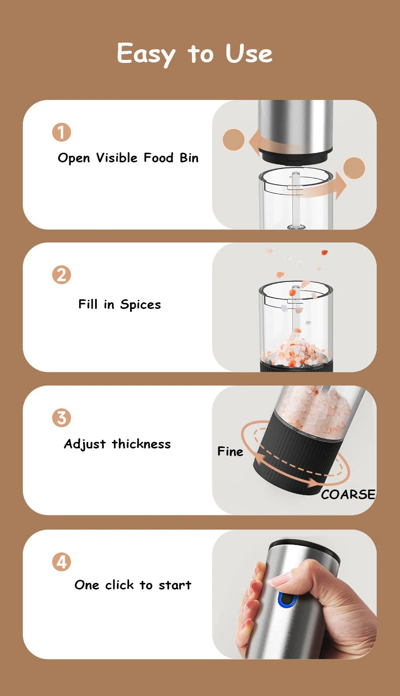 Electric Salt Pepper Grinder Automatic Rechargeable Mill