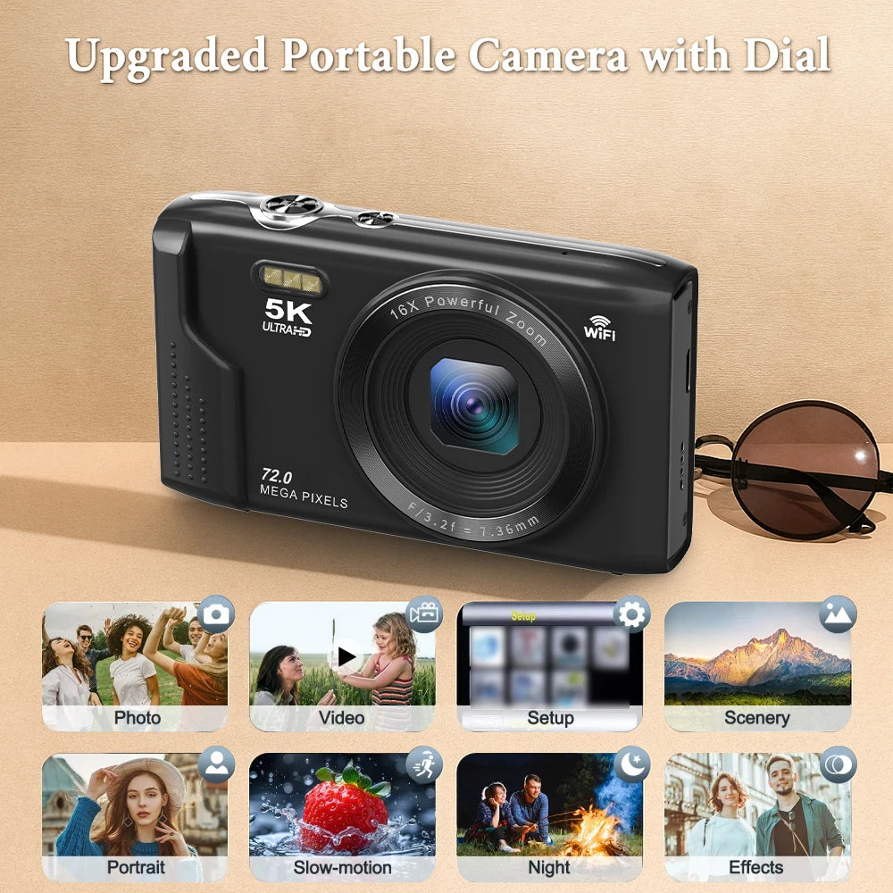 Ourlife 5K 72MP Compact Camera for Vintage Photography & Vlogging