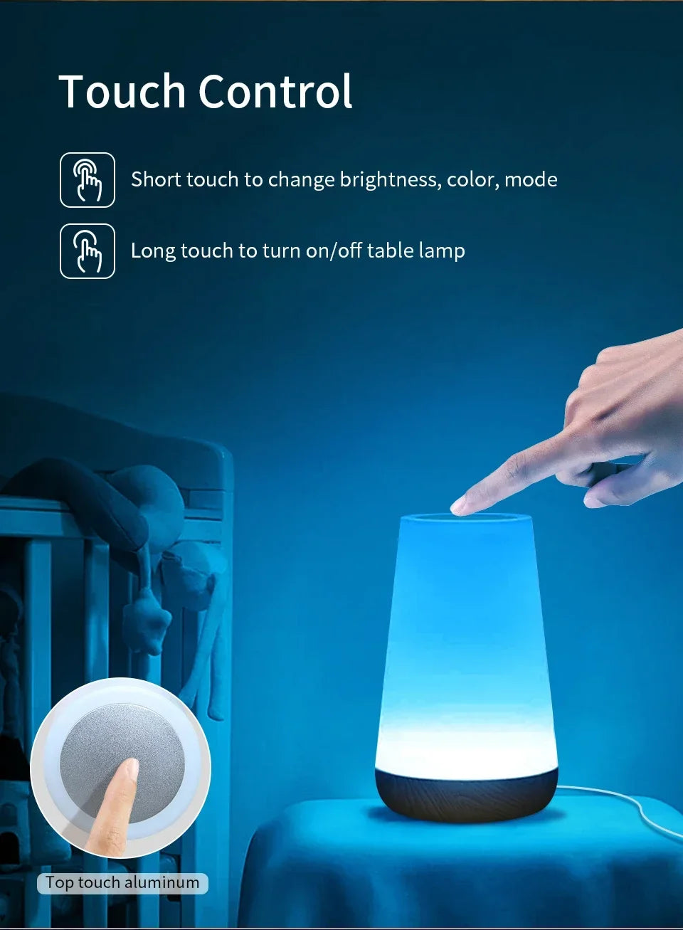 TUYA WiFi Smart LED Touch Bedside Lamp - Dimmable Night Light with USB, Alexa, Google Home