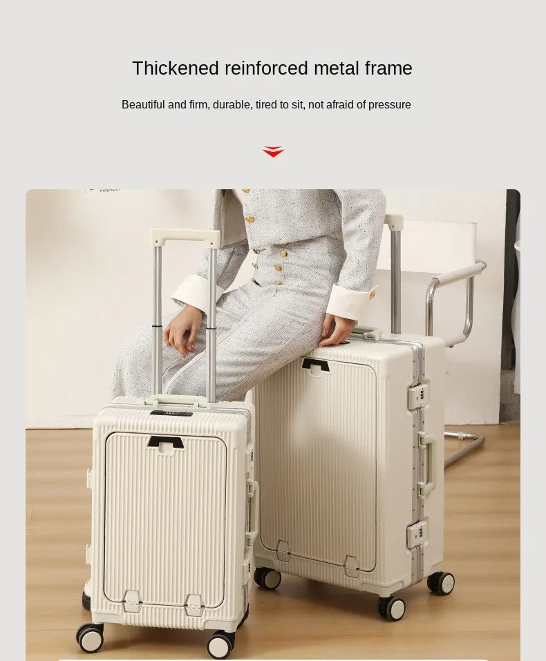 Vabena Front Opening USB Charging Aluminum Carry-on Suitcase