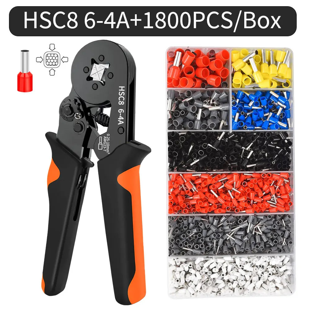Hexagonal Self-Adjustable Ratchet Ferrule Crimping Tool Kit 23-7AWG | Precision Electrical Connectors