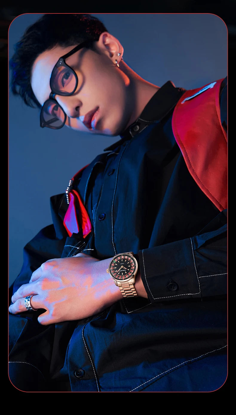 TIMEARTX Luxury Roulette Poker Game Quartz Watch for Men