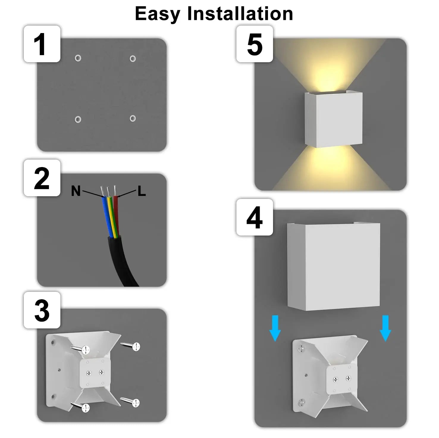 KICAAO 6W LED Wall Sconces - Modern Indoor & Outdoor IP65 Lighting