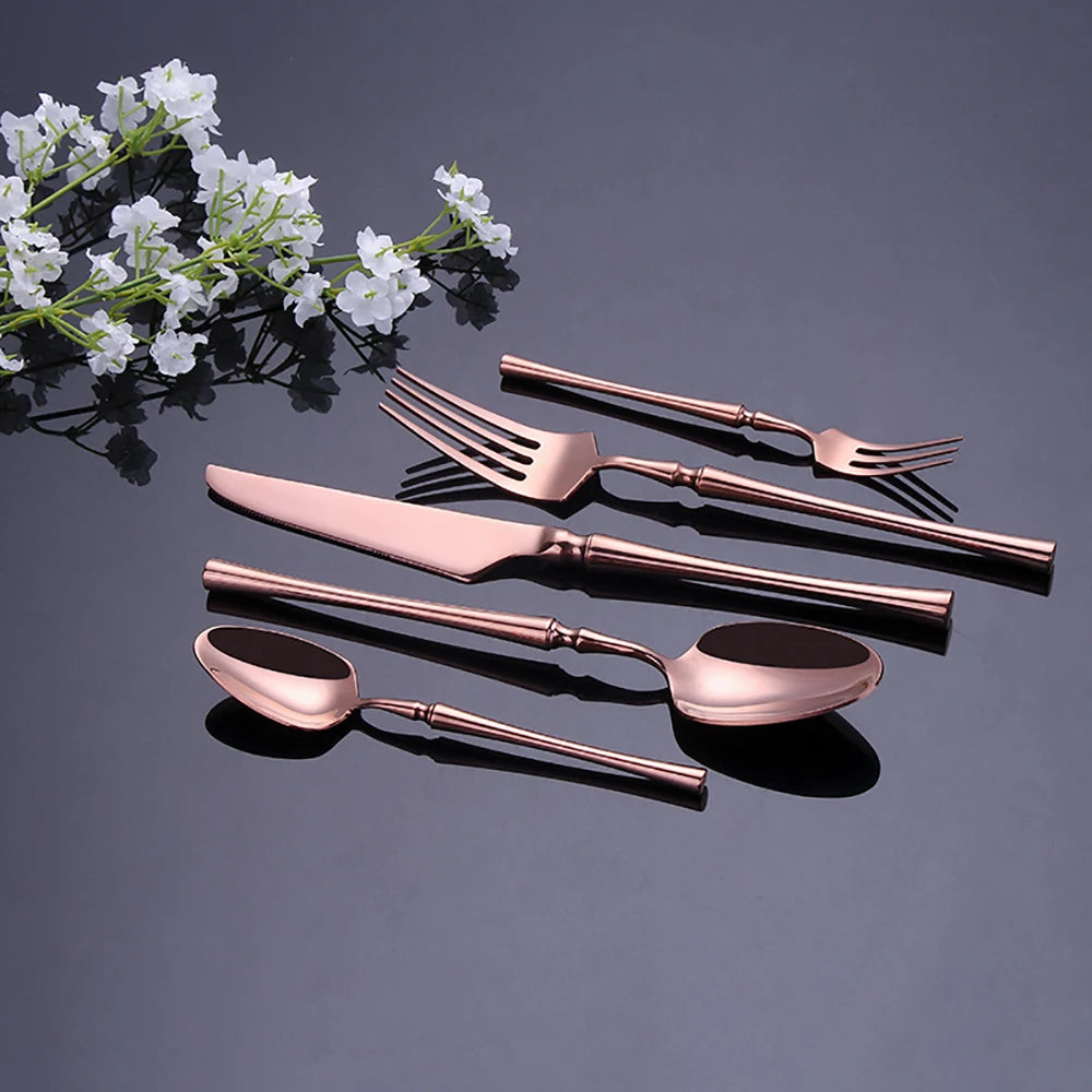 Elegant Gold Cutlery Set | Stainless Steel Dinnerware (10-30 Pcs)