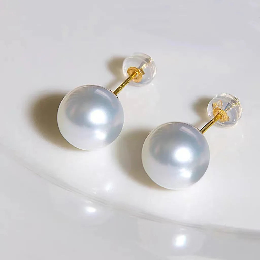 AAAA+ Akoya Pearl & 14K Gold Stud Earrings - Timeless Elegance