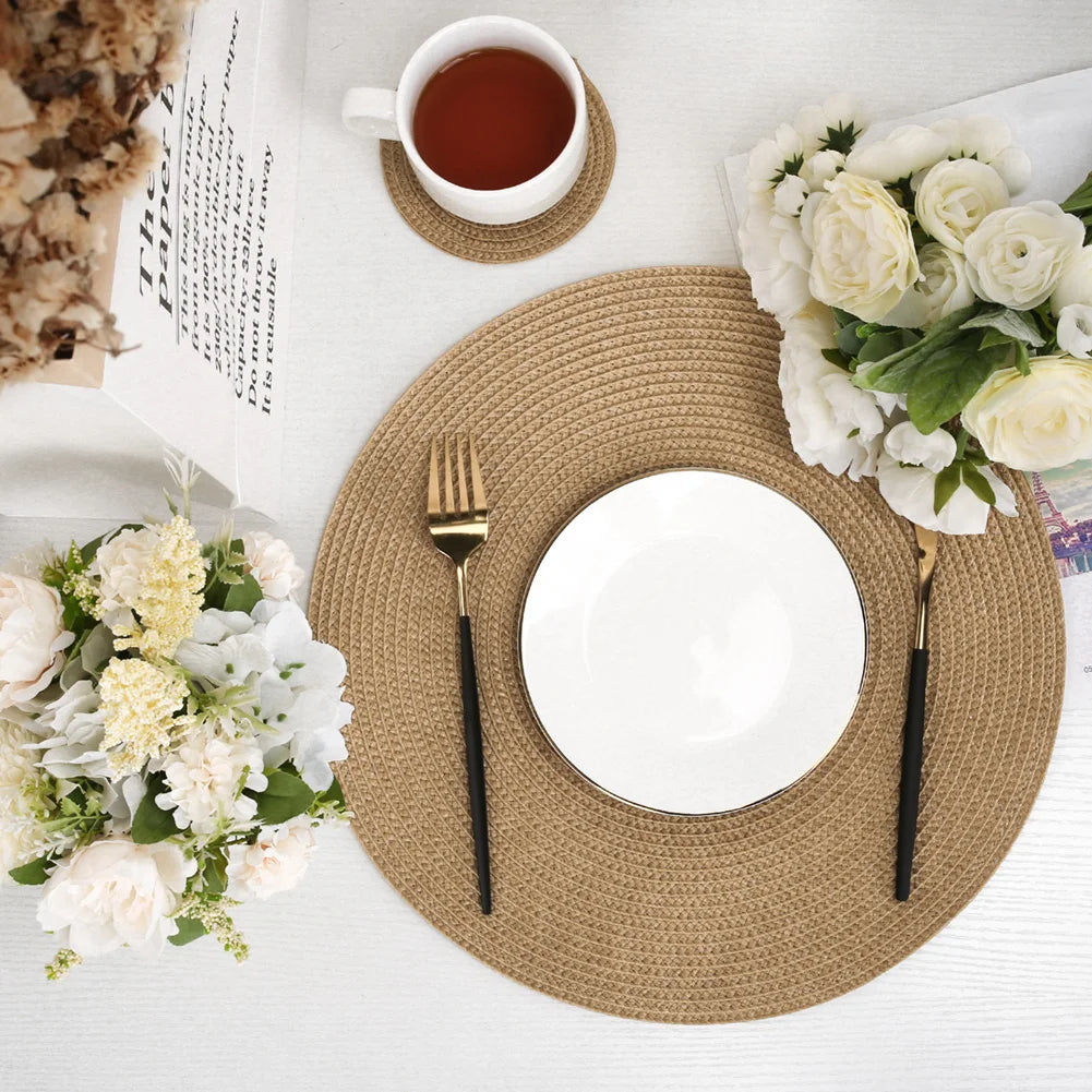 Premium Round Braided Placemats - Set of 6 | Dining Table Decor