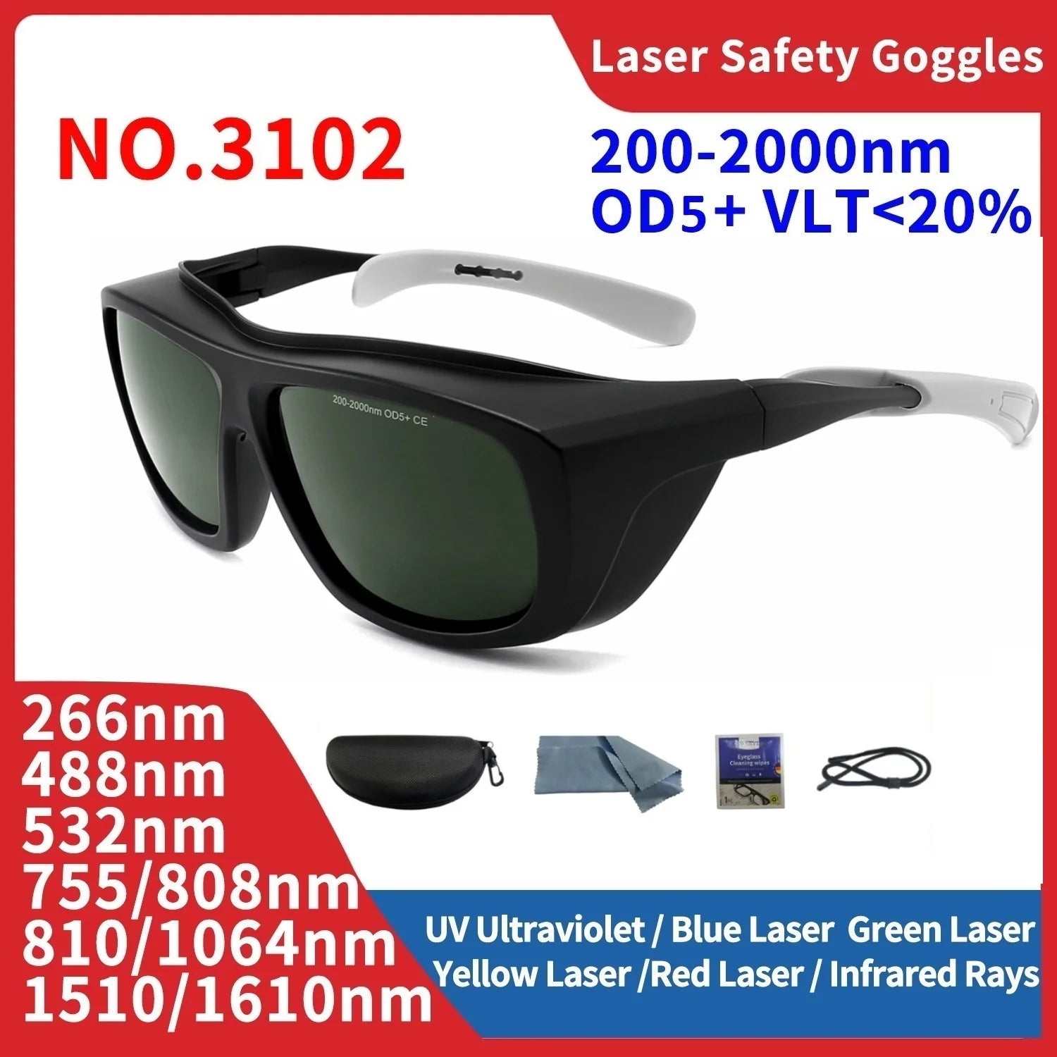 Laser Safety Glasses - UV, IR, IPL, FPV Eye Protection 1064nm, 532nm