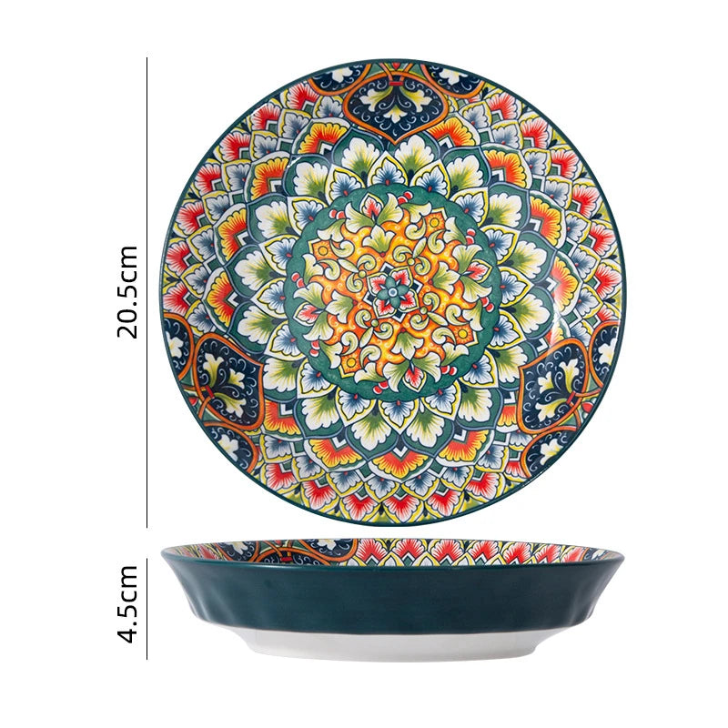Bohemia Retro Ceramic Dinner Plate Set - Elegant Household Tableware