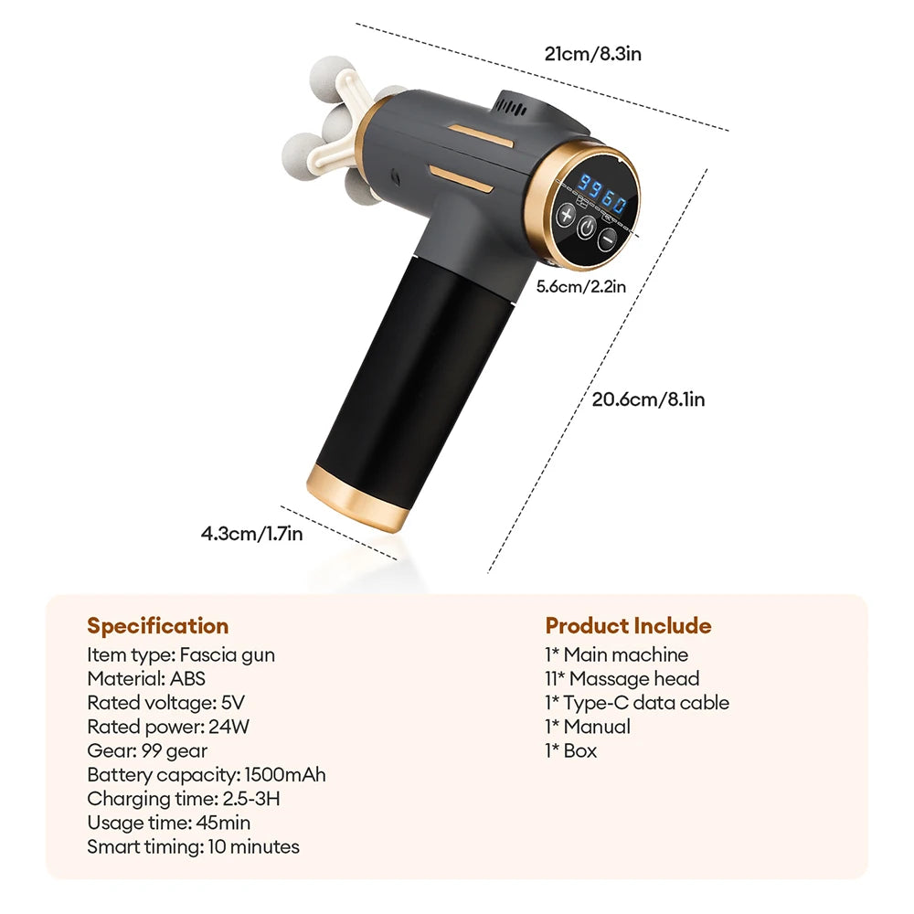 Vabena 11-in-1 Electric Massage Gun - 99 Levels for Deep Muscle Relief