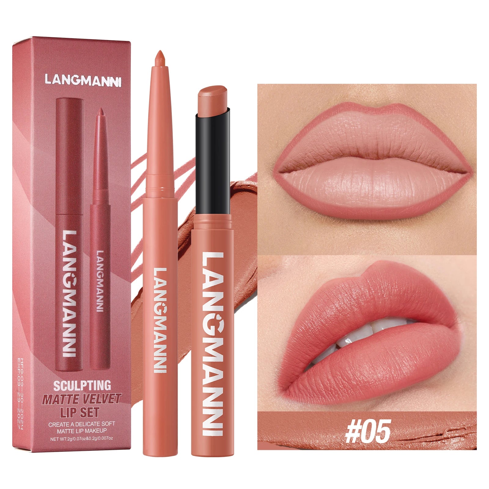 Vabena Waterproof 2-in-1 Lip Liner & Lipstick Set - No Smudge, No Fade