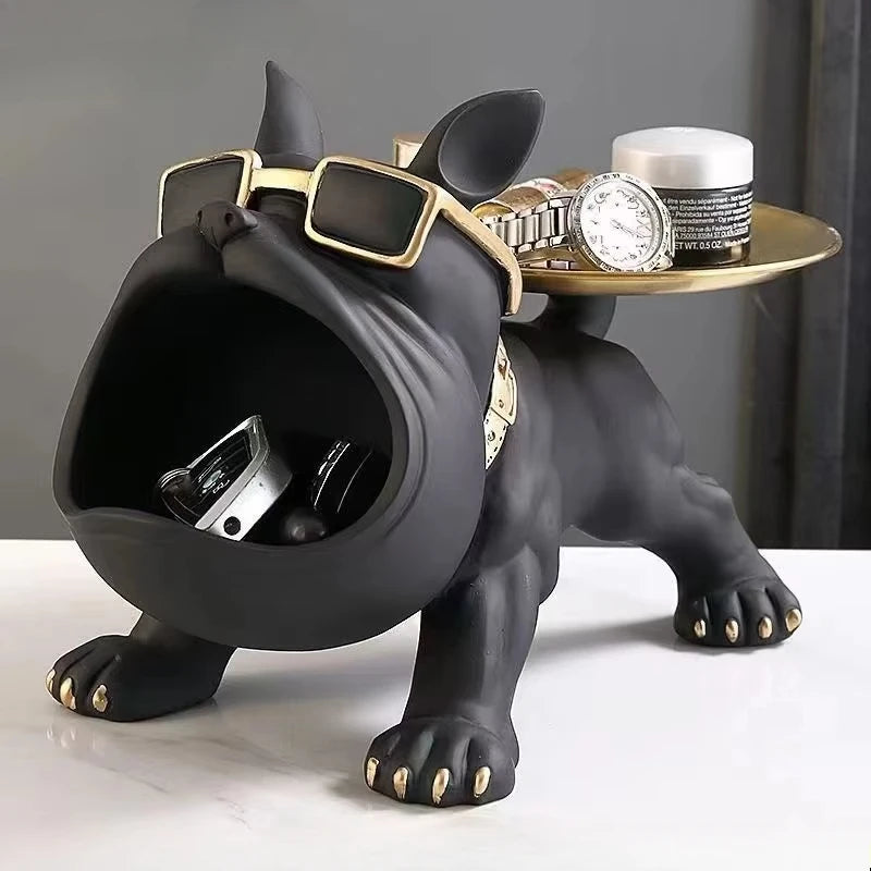 Bulldog Figurine Storage Box - 30cm Resin Dog Statue Home Decor