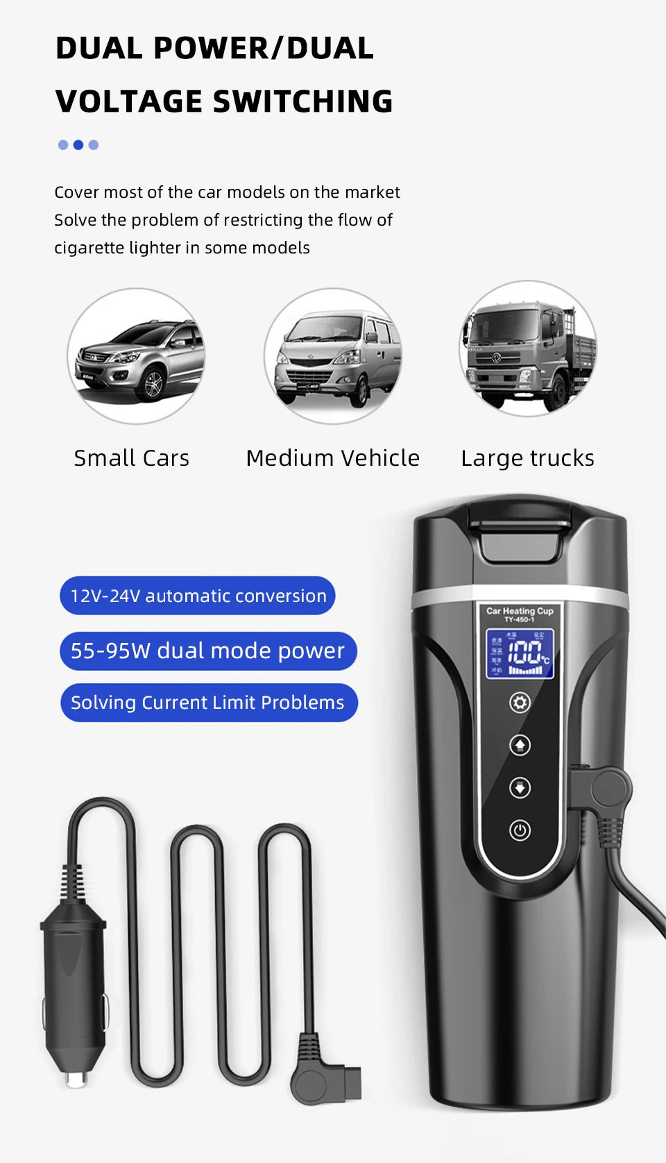 Portable Smart Car Kettle & Heating Mug - 12V/24V Touch Screen Thermal Cup
