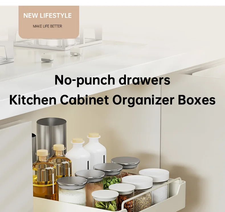 Kitchen Cabinet Pull-Out Drawer Organizer - Spice Rack & Storage Tray