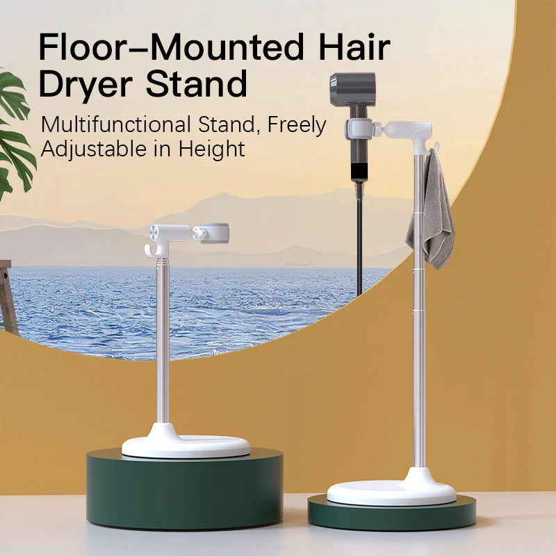 Floor-Standing Hair Dryer Stand - Adjustable, Hands-Free Convenience for Bathrooms